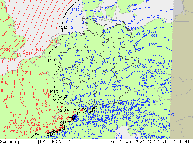 地面气压 ICON-D2 星期五 31.05.2024 15 UTC
