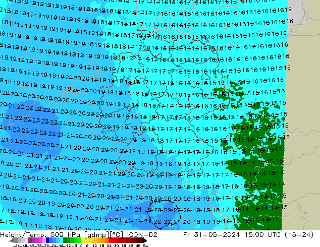 Height/Temp. 500 hPa ICON-D2  31.05.2024 15 UTC