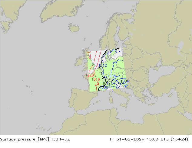 ciśnienie ICON-D2 pt. 31.05.2024 15 UTC