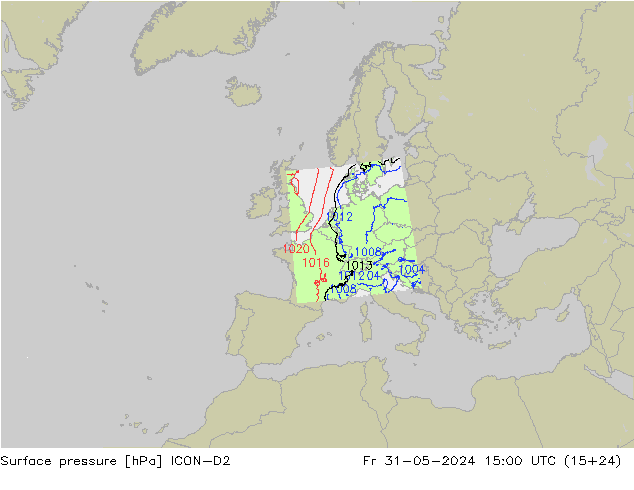 Atmosférický tlak ICON-D2 Pá 31.05.2024 15 UTC