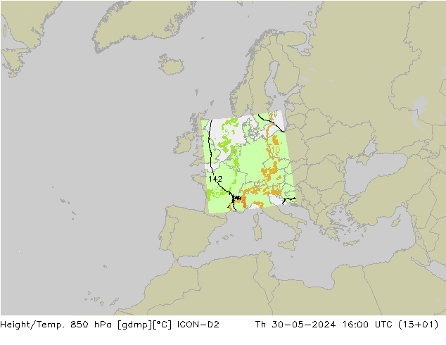 Yükseklik/Sıc. 850 hPa ICON-D2 Per 30.05.2024 16 UTC