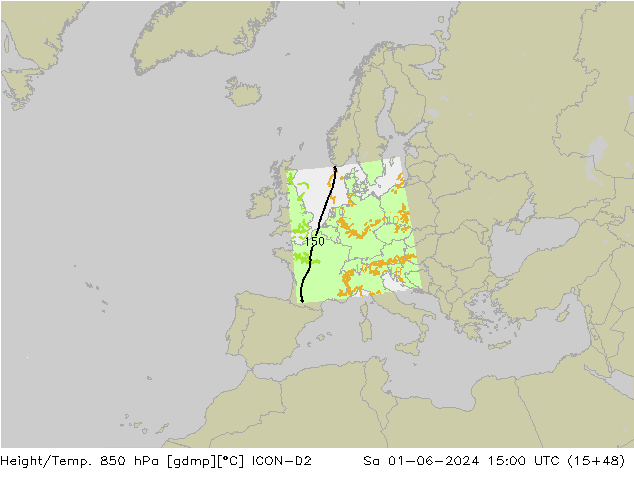 Height/Temp. 850 hPa ICON-D2 Sáb 01.06.2024 15 UTC