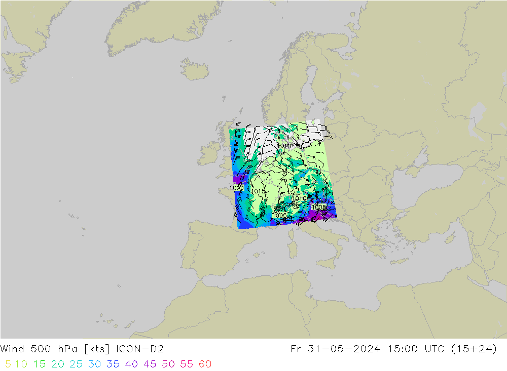 Wind 500 hPa ICON-D2 Fr 31.05.2024 15 UTC