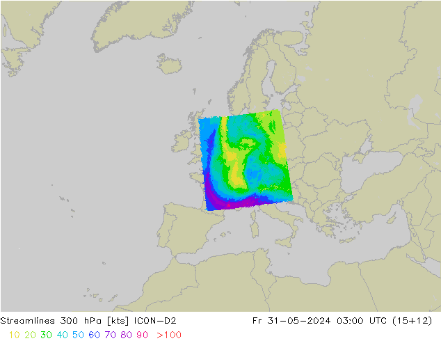 Streamlines 300 hPa ICON-D2 Fr 31.05.2024 03 UTC