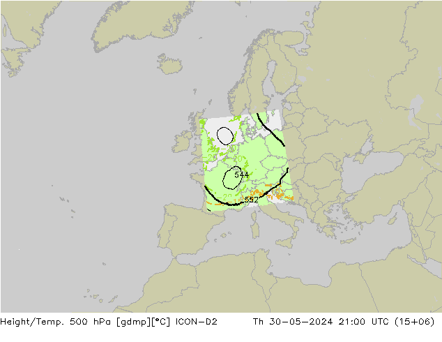 Yükseklik/Sıc. 500 hPa ICON-D2 Per 30.05.2024 21 UTC