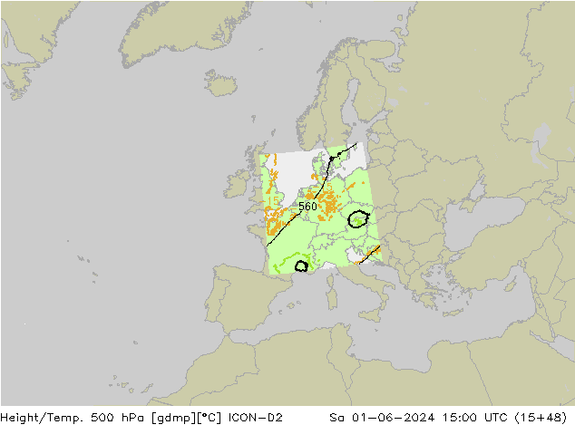 Yükseklik/Sıc. 500 hPa ICON-D2 Cts 01.06.2024 15 UTC