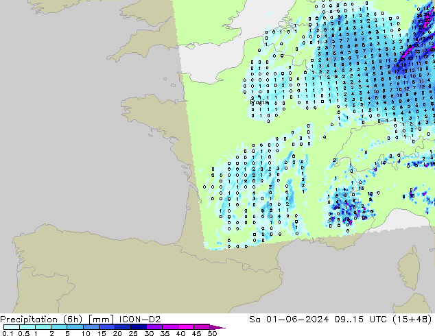 Yağış (6h) ICON-D2 Cts 01.06.2024 15 UTC