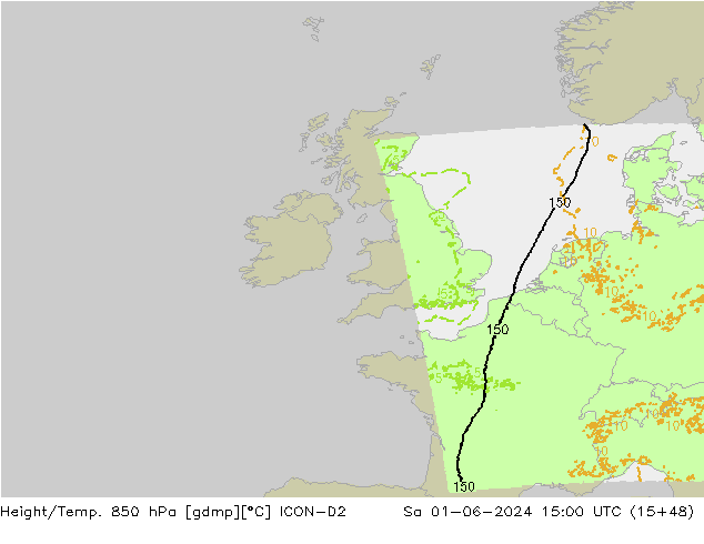 Height/Temp. 850 hPa ICON-D2 Sa 01.06.2024 15 UTC