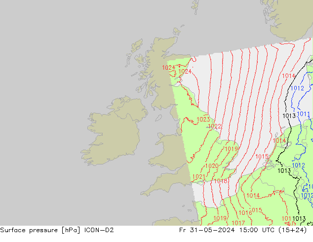 Surface pressure ICON-D2 Fr 31.05.2024 15 UTC