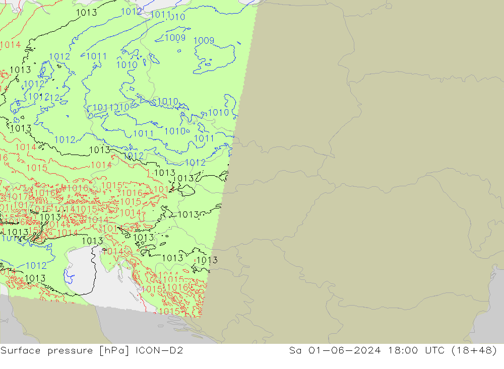 pression de l'air ICON-D2 sam 01.06.2024 18 UTC