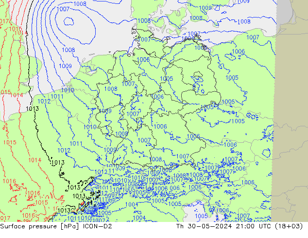 Bodendruck ICON-D2 Do 30.05.2024 21 UTC