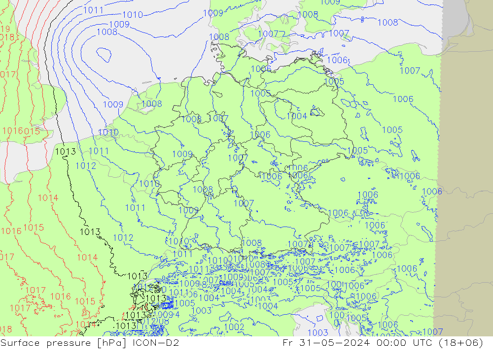 pressão do solo ICON-D2 Sex 31.05.2024 00 UTC