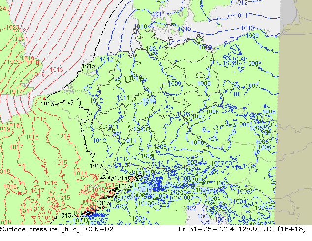 Bodendruck ICON-D2 Fr 31.05.2024 12 UTC