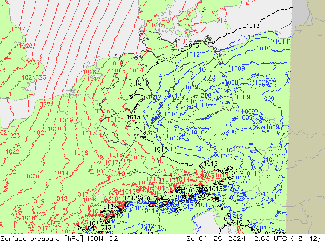 Bodendruck ICON-D2 Sa 01.06.2024 12 UTC