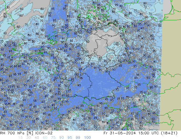 Humidité rel. 700 hPa ICON-D2 ven 31.05.2024 15 UTC