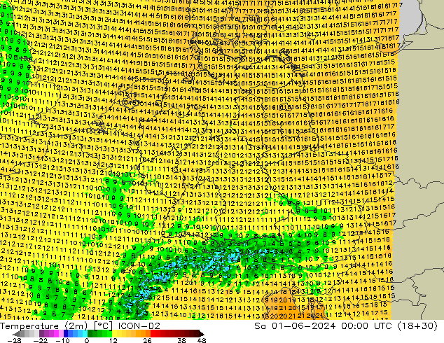 Sıcaklık Haritası (2m) ICON-D2 Cts 01.06.2024 00 UTC