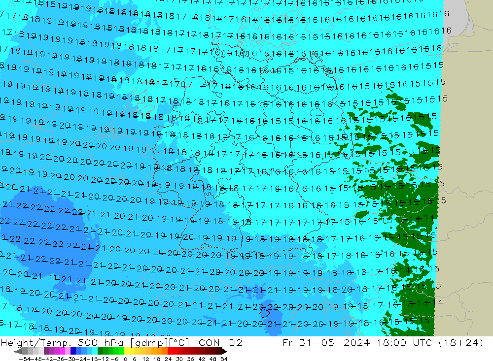 Height/Temp. 500 hPa ICON-D2 星期五 31.05.2024 18 UTC