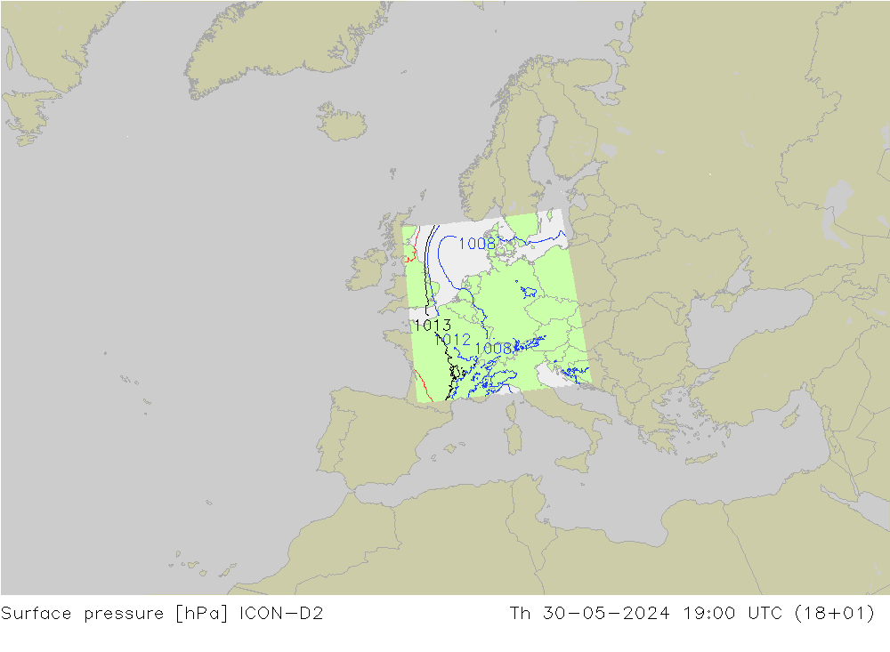 ciśnienie ICON-D2 czw. 30.05.2024 19 UTC