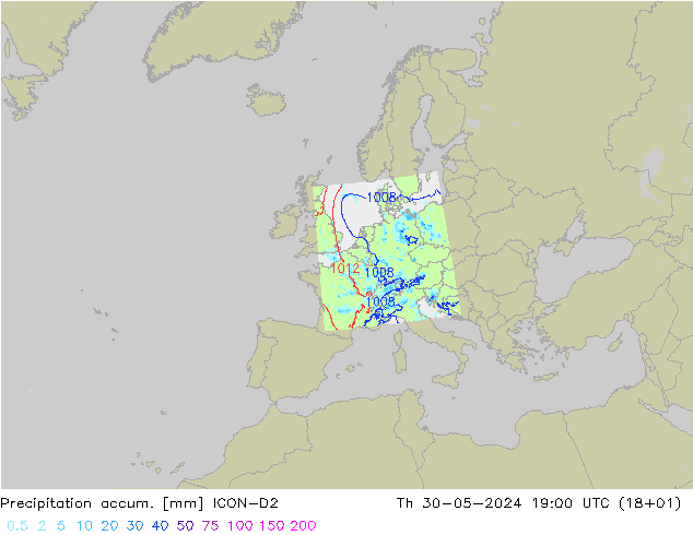 Precipitation accum. ICON-D2 чт 30.05.2024 19 UTC