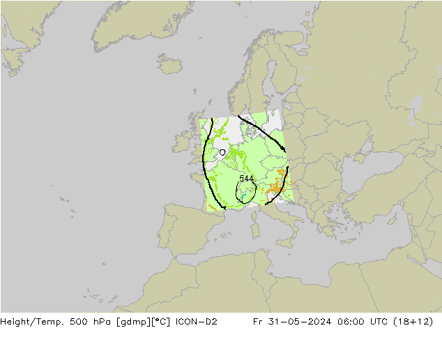 Geop./Temp. 500 hPa ICON-D2 vie 31.05.2024 06 UTC