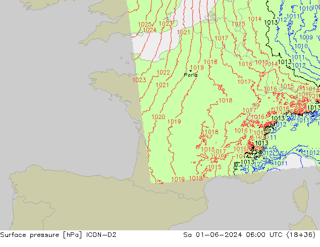приземное давление ICON-D2 сб 01.06.2024 06 UTC