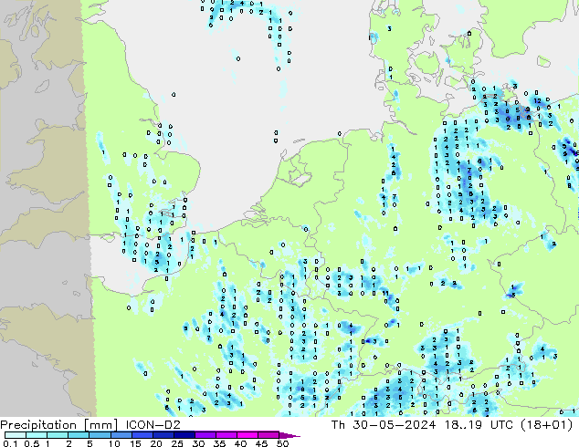 Precipitazione ICON-D2 gio 30.05.2024 19 UTC