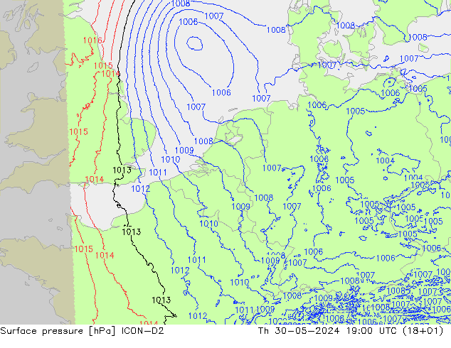 地面气压 ICON-D2 星期四 30.05.2024 19 UTC