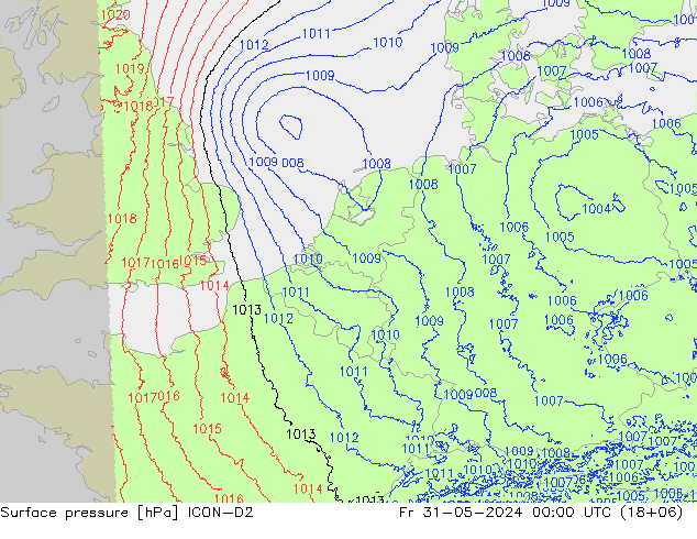 pressão do solo ICON-D2 Sex 31.05.2024 00 UTC