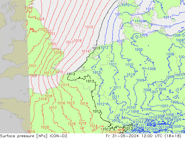 pressão do solo ICON-D2 Sex 31.05.2024 12 UTC