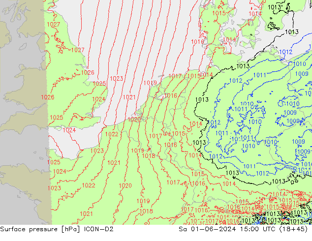 Luchtdruk (Grond) ICON-D2 za 01.06.2024 15 UTC