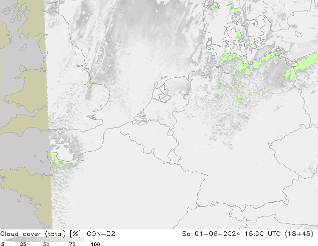 Nubes (total) ICON-D2 sáb 01.06.2024 15 UTC