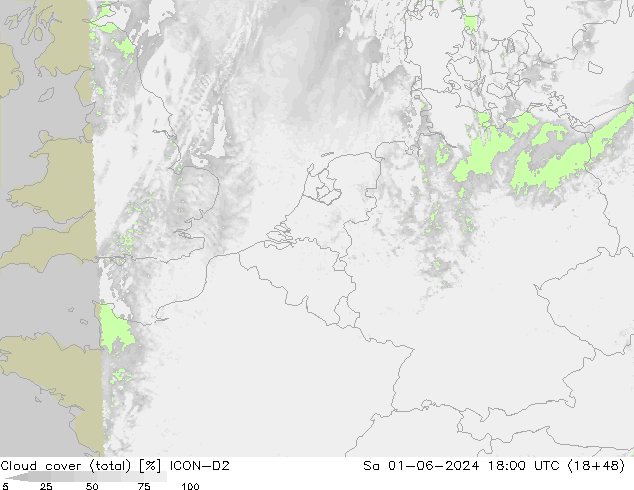 Wolken (gesamt) ICON-D2 Sa 01.06.2024 18 UTC