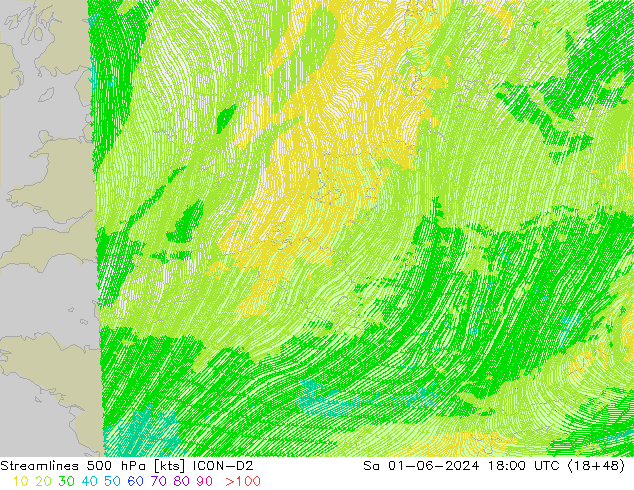 Stromlinien 500 hPa ICON-D2 Sa 01.06.2024 18 UTC