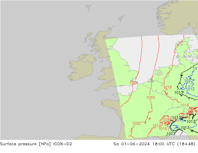 Surface pressure ICON-D2 Sa 01.06.2024 18 UTC
