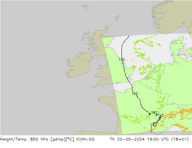 Height/Temp. 850 hPa ICON-D2 Th 30.05.2024 19 UTC