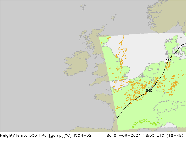 Hoogte/Temp. 500 hPa ICON-D2 za 01.06.2024 18 UTC