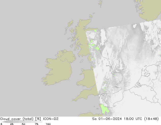 nuvens (total) ICON-D2 Sáb 01.06.2024 18 UTC