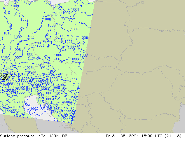 Surface pressure ICON-D2 Fr 31.05.2024 15 UTC