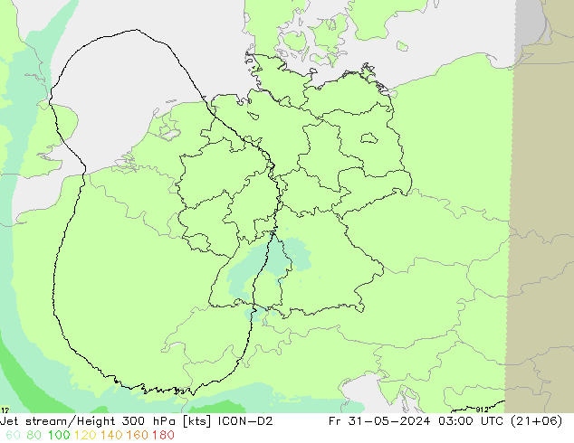 Jet stream/Height 300 hPa ICON-D2 Fr 31.05.2024 03 UTC