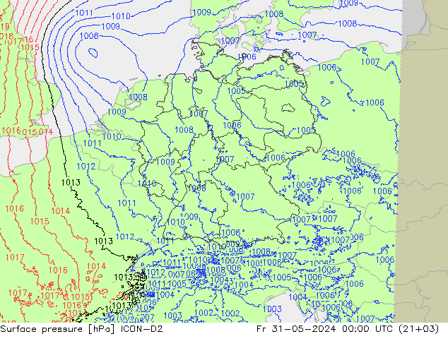 Atmosférický tlak ICON-D2 Pá 31.05.2024 00 UTC