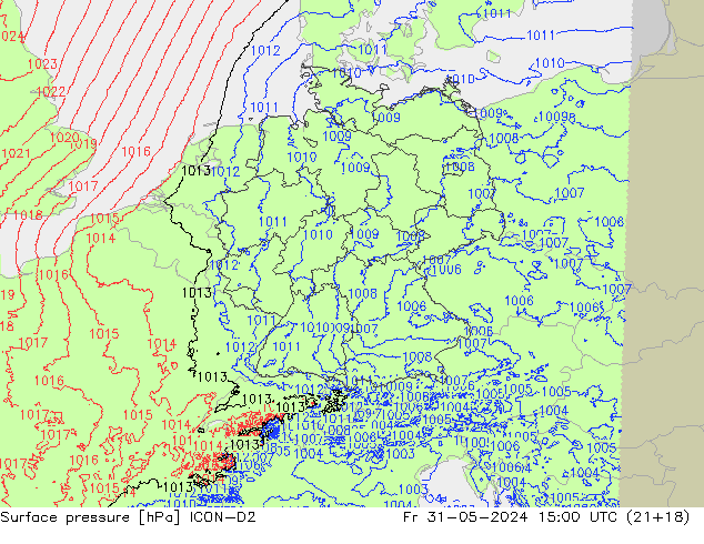 Surface pressure ICON-D2 Fr 31.05.2024 15 UTC
