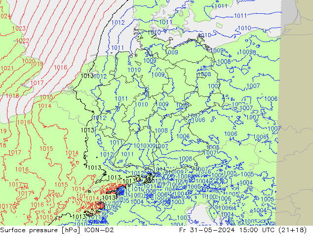 приземное давление ICON-D2 пт 31.05.2024 15 UTC