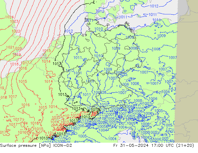 地面气压 ICON-D2 星期五 31.05.2024 17 UTC