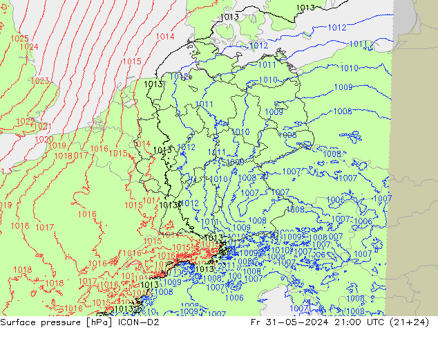 Surface pressure ICON-D2 Fr 31.05.2024 21 UTC