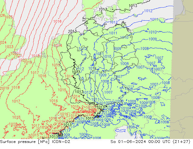 pression de l'air ICON-D2 sam 01.06.2024 00 UTC