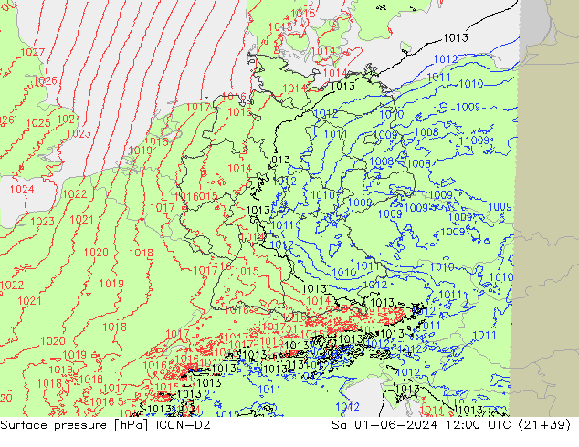 pressão do solo ICON-D2 Sáb 01.06.2024 12 UTC