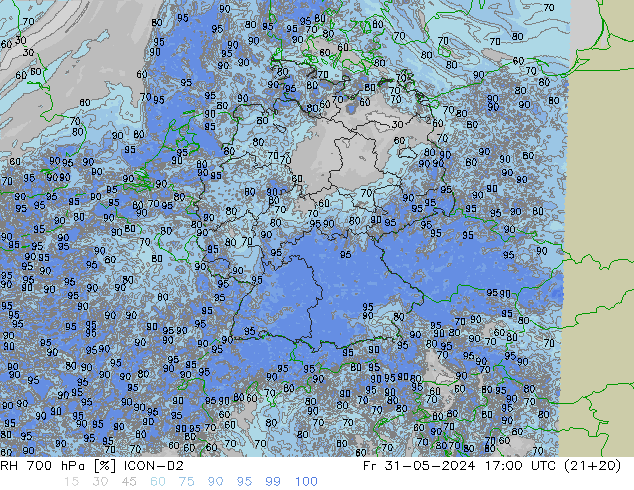 RH 700 hPa ICON-D2 Fr 31.05.2024 17 UTC