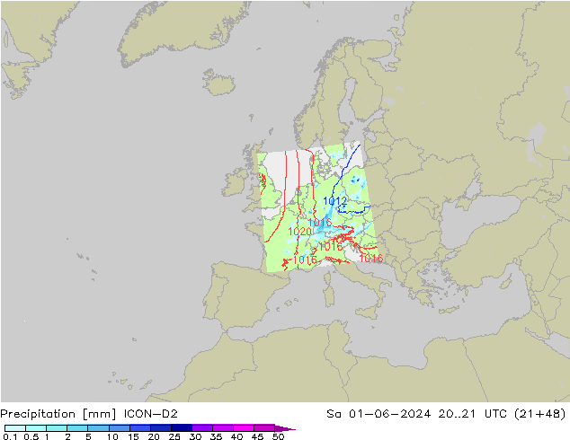 Precipitazione ICON-D2 sab 01.06.2024 21 UTC
