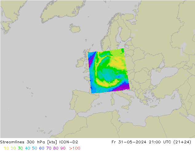 Stromlinien 300 hPa ICON-D2 Fr 31.05.2024 21 UTC