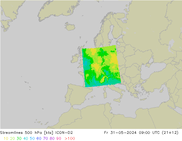 Rüzgar 500 hPa ICON-D2 Cu 31.05.2024 09 UTC